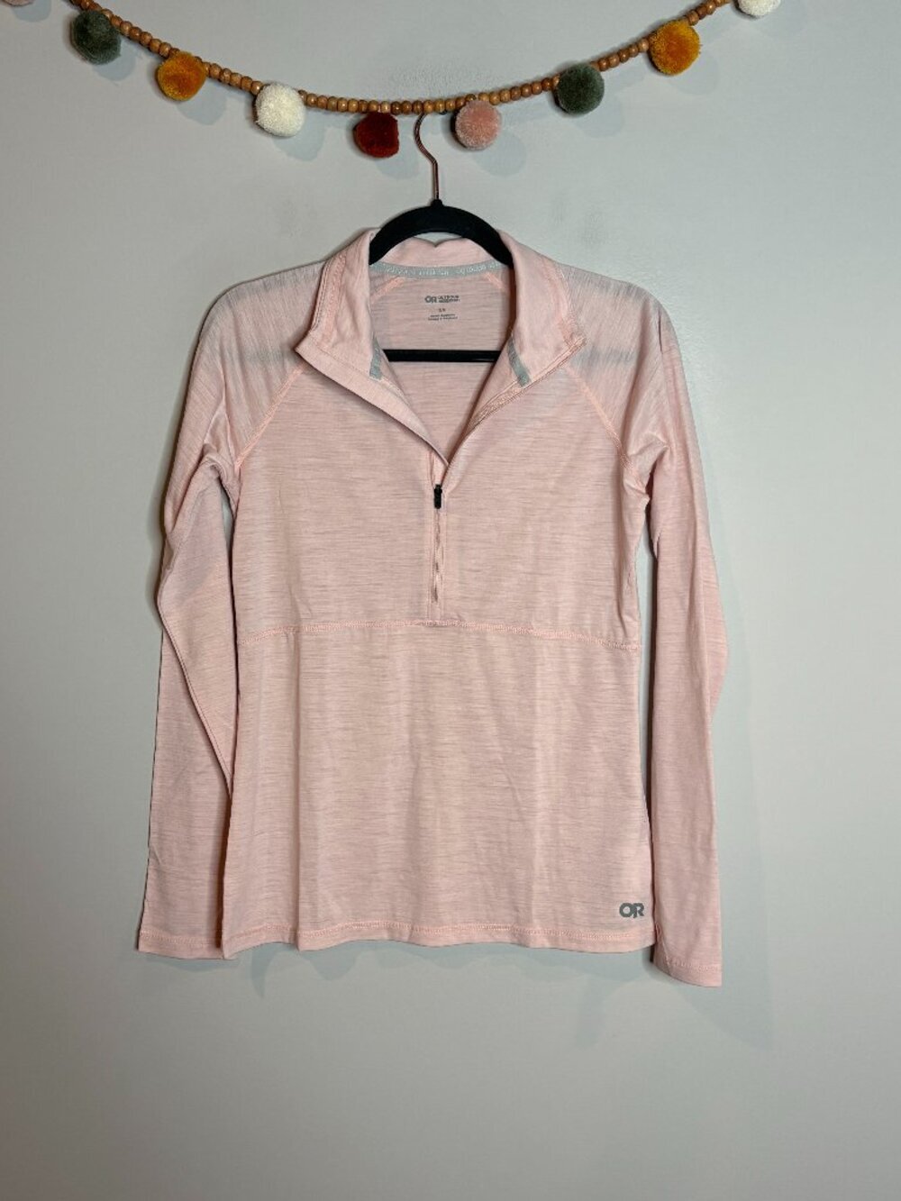 Outdoor Research blush pink wool blend half zip pullover